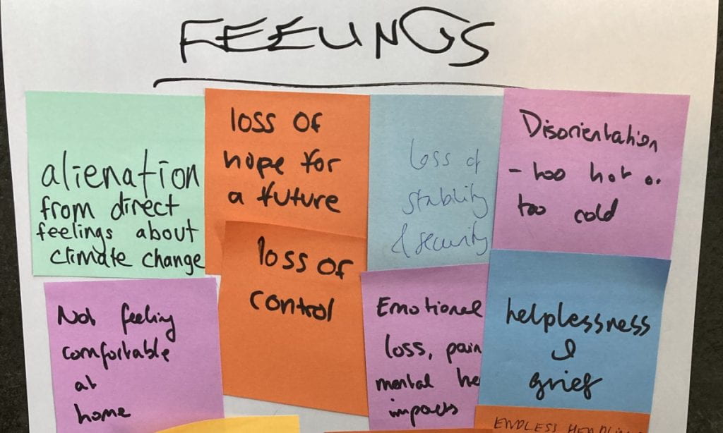 post it notes denoting peoples feelings around loss and damage
