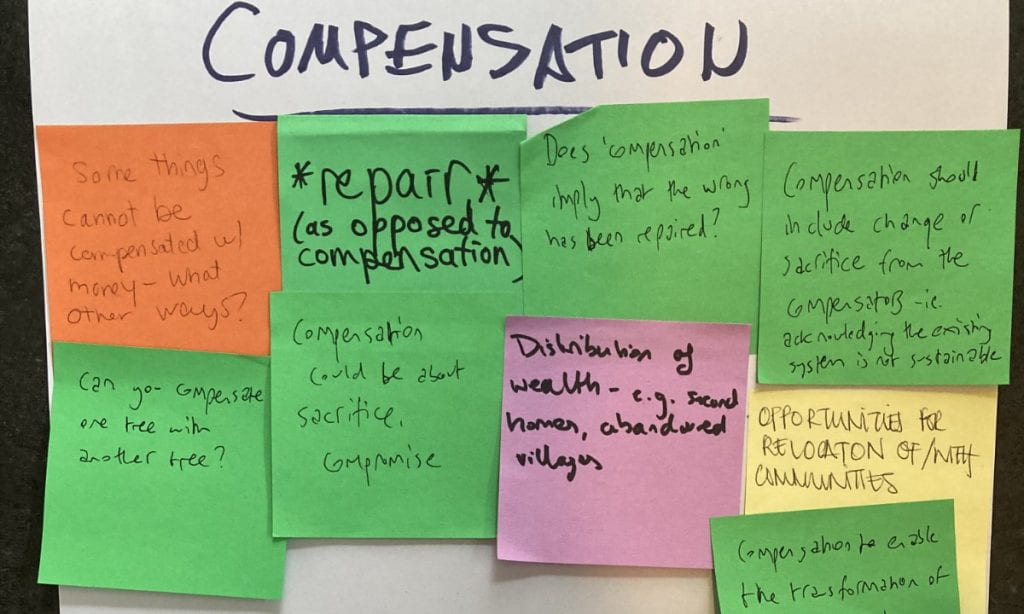 post it notes about compensation with regards to loss and damage