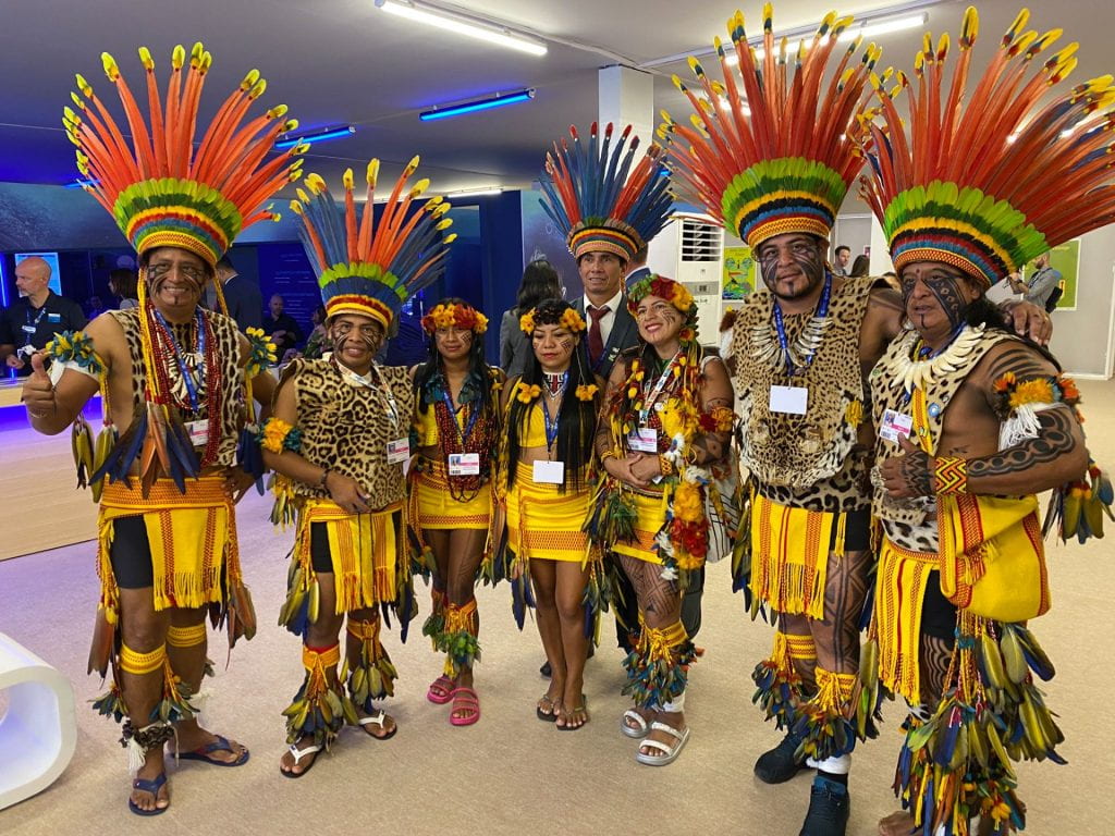 Indigenous people visiting COP28 from Brazilian Amazon.
